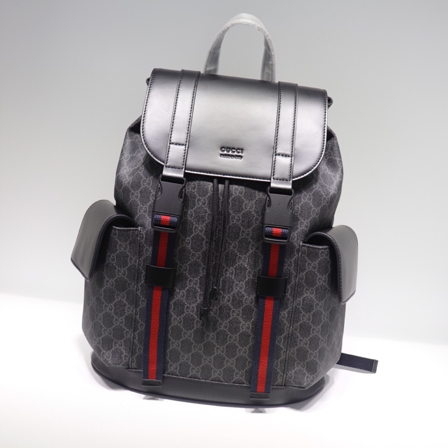  Imitation Gucci 495563 GG Black Backpack For Men Black Grey Soft GG Supreme For Sale Online