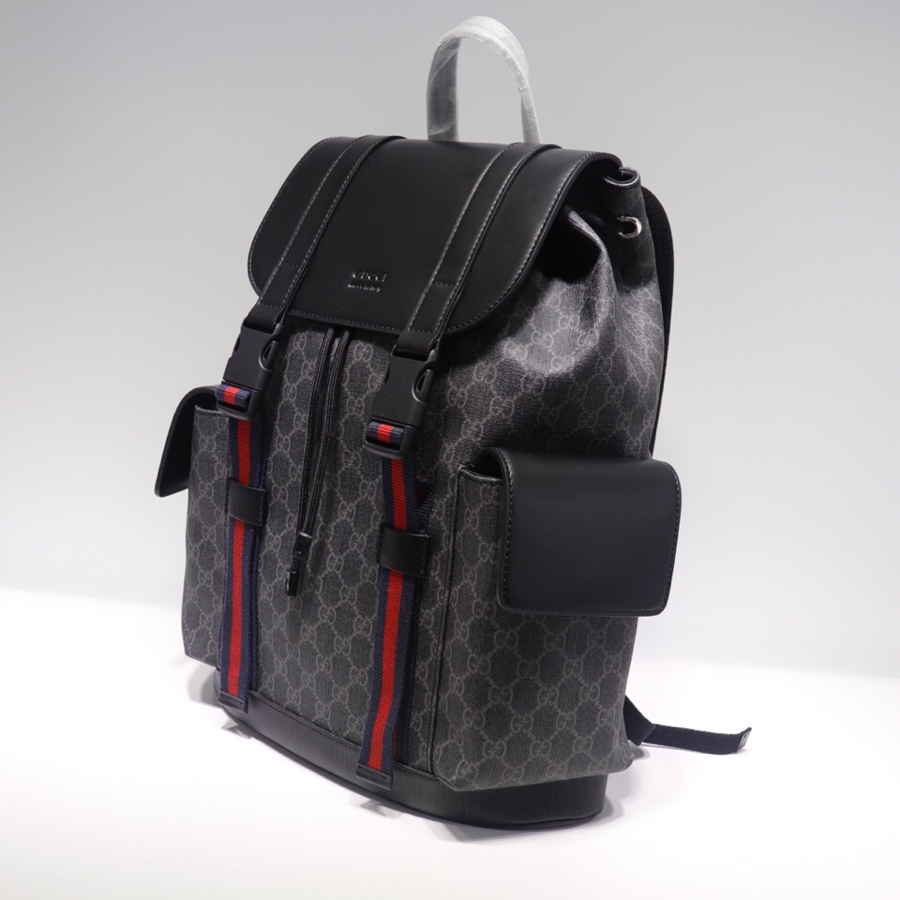  Imitation Gucci 495563 GG Black Backpack For Men Black Grey Soft GG Supreme For Sale Online