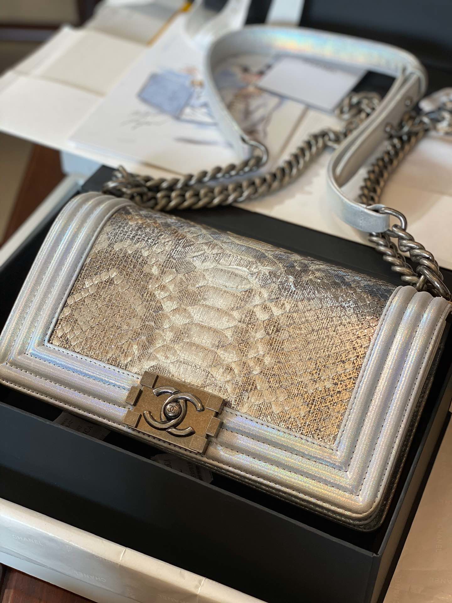  Replica Boy Chanel Bag South African Python Skin with Imported Sheepskin 002