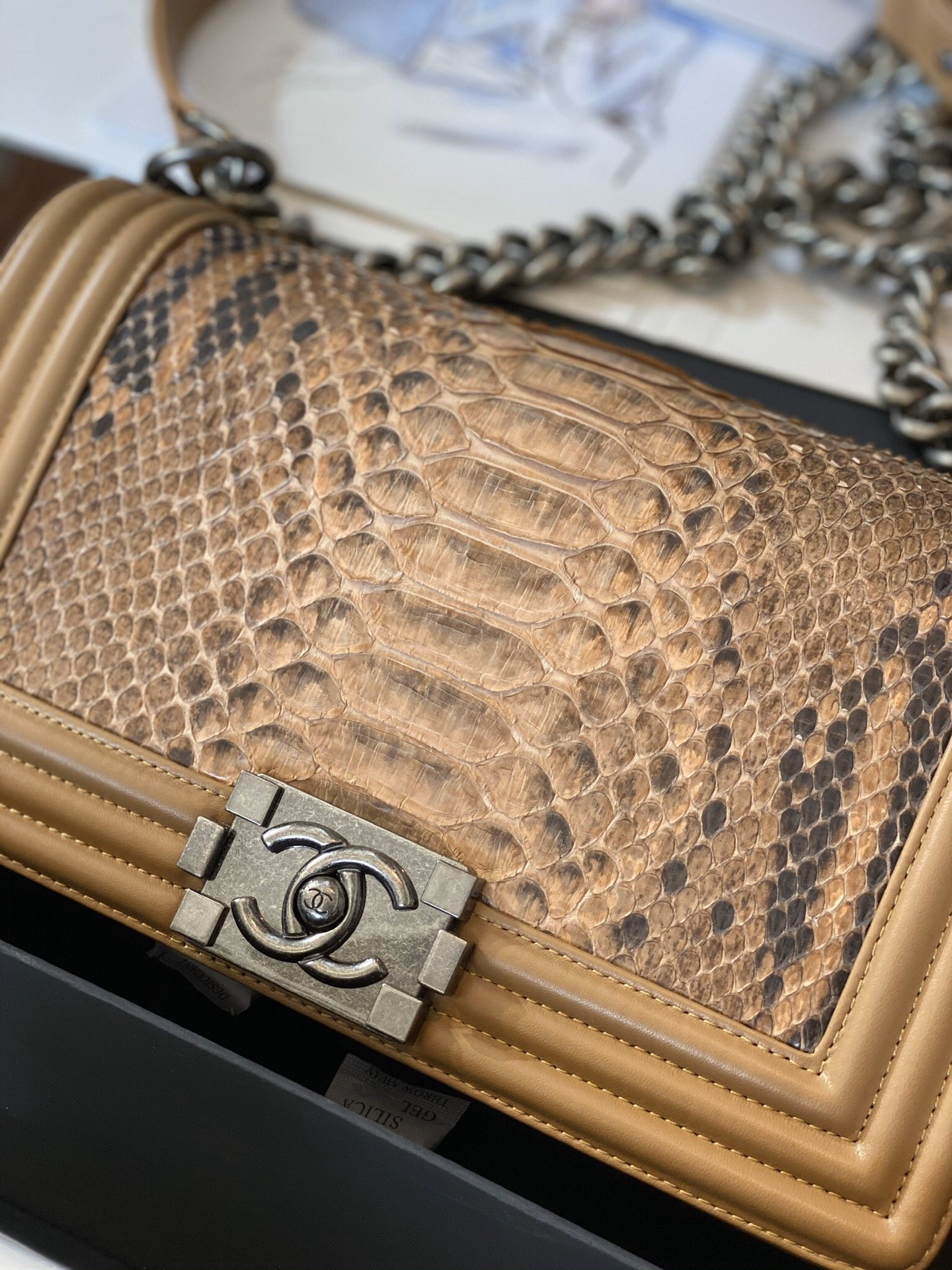  Replica Boy Chanel Bag South African Python Skin with Imported Sheepskin 003