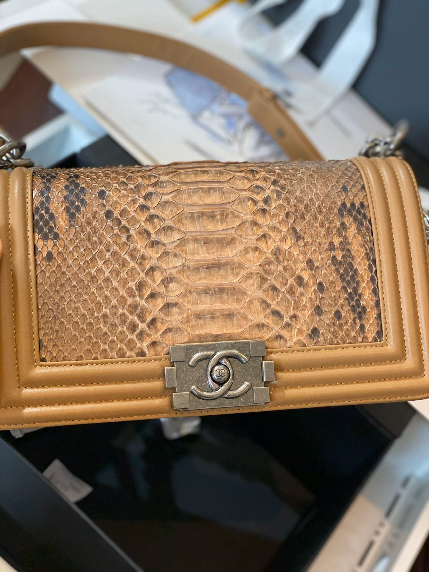  Replica Boy Chanel Bag South African Python Skin with Imported Sheepskin 003