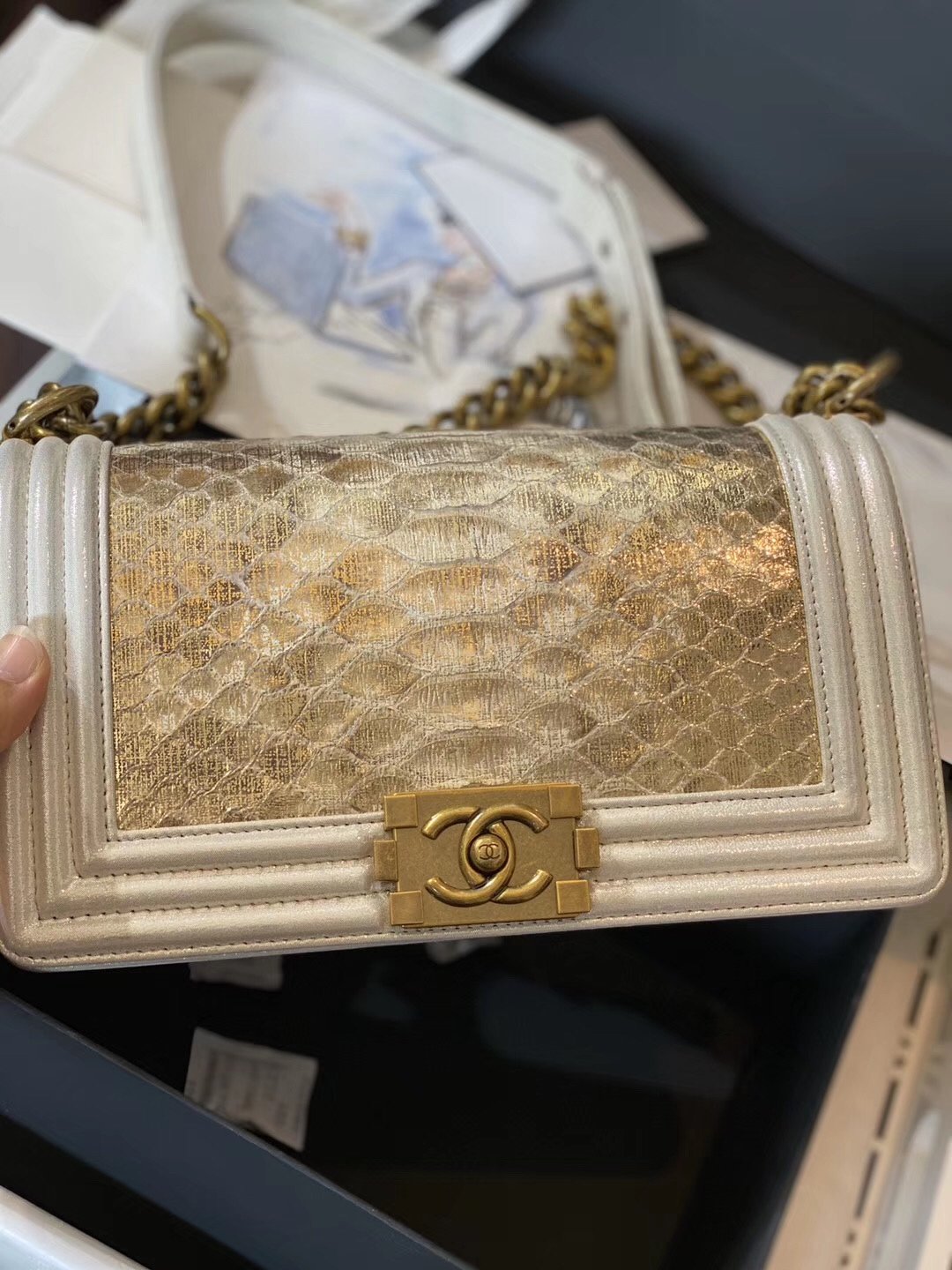  Replica Boy Chanel Bag South African Python Skin with Imported Sheepskin 005