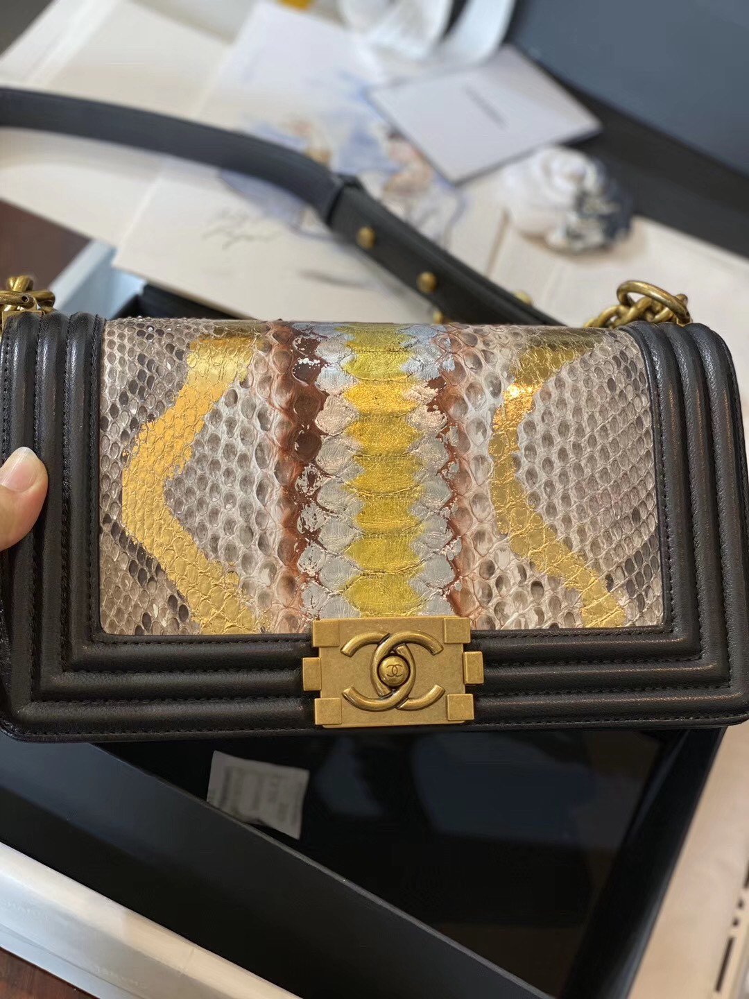  Replica Boy Chanel Bag South African Python Skin with Imported Sheepskin 006