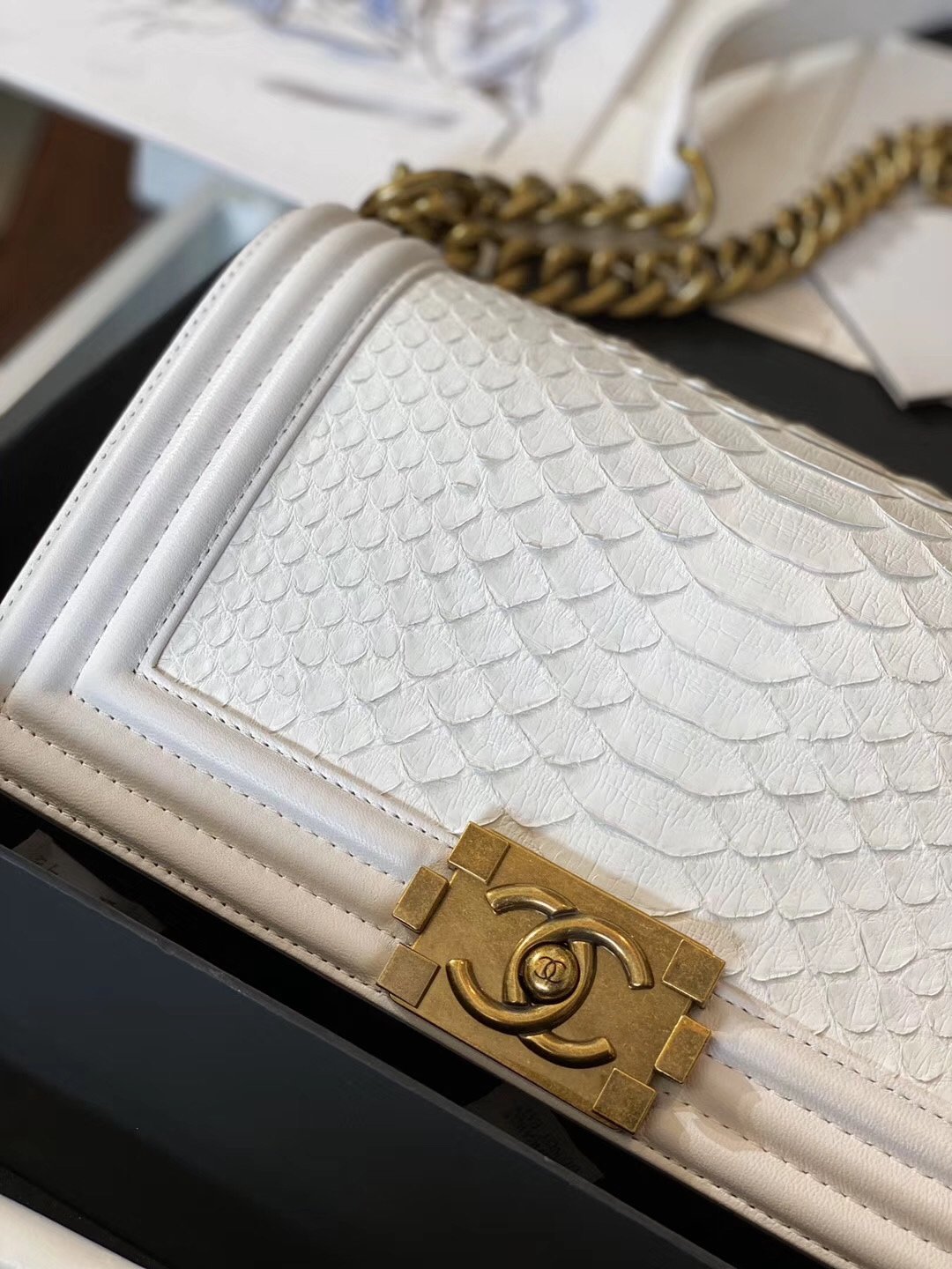  Replica Boy Chanel Bag South African Python Skin with Imported Sheepskin 008