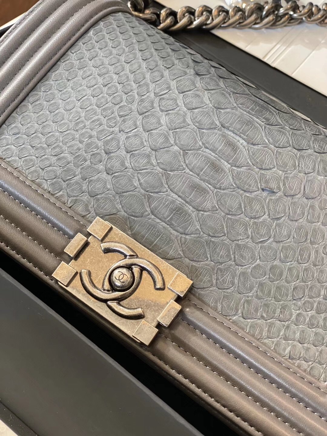  Replica Boy Chanel Bag South African Python Skin with Imported Sheepskin 012