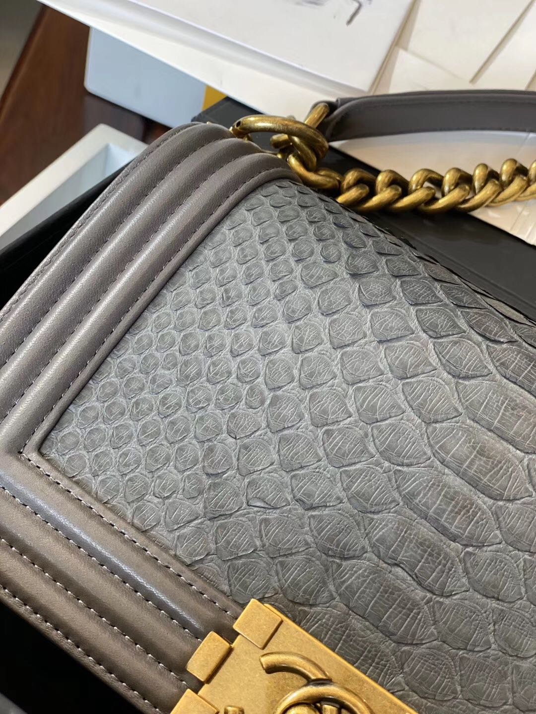  Replica Boy Chanel Bag South African Python Skin with Imported Sheepskin 013