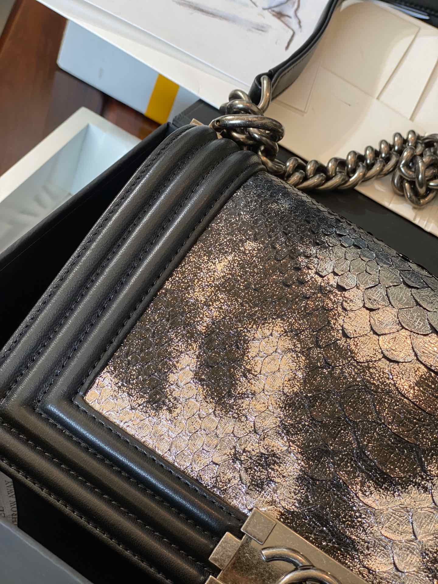  Replica Boy Chanel Bag South African Python Skin with Imported Sheepskin 015