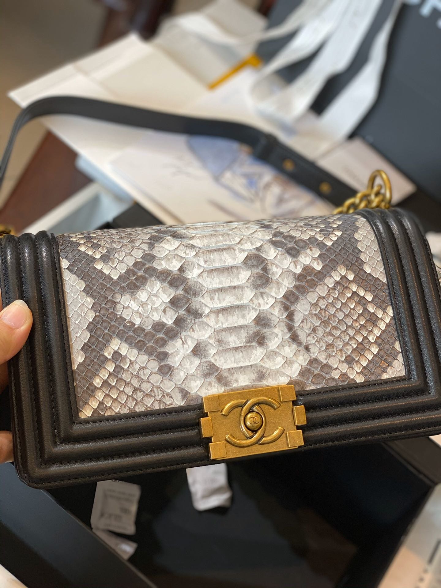  Replica Boy Chanel Bag South African Python Skin with Imported Sheepskin Gold-Tone Metal 001