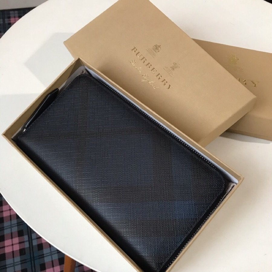  Replica Burberry Men London Check and Leather Ziparound Wallet Blue