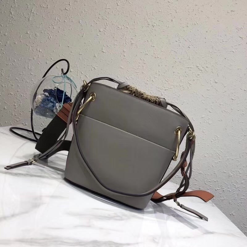 2018 New Chloe Mini Roy Bucket Bag in Smooth Calfskin Motty Grey