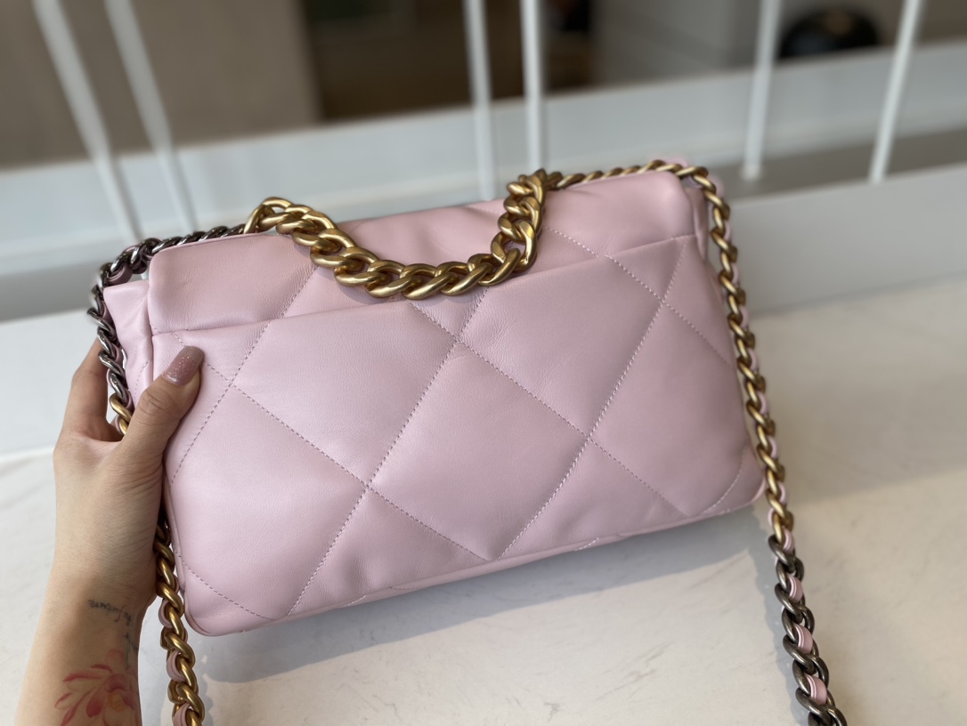 2021 Classic Chanel 19 Flap Bag 30cm Goatskin in Pink Price Online Replica