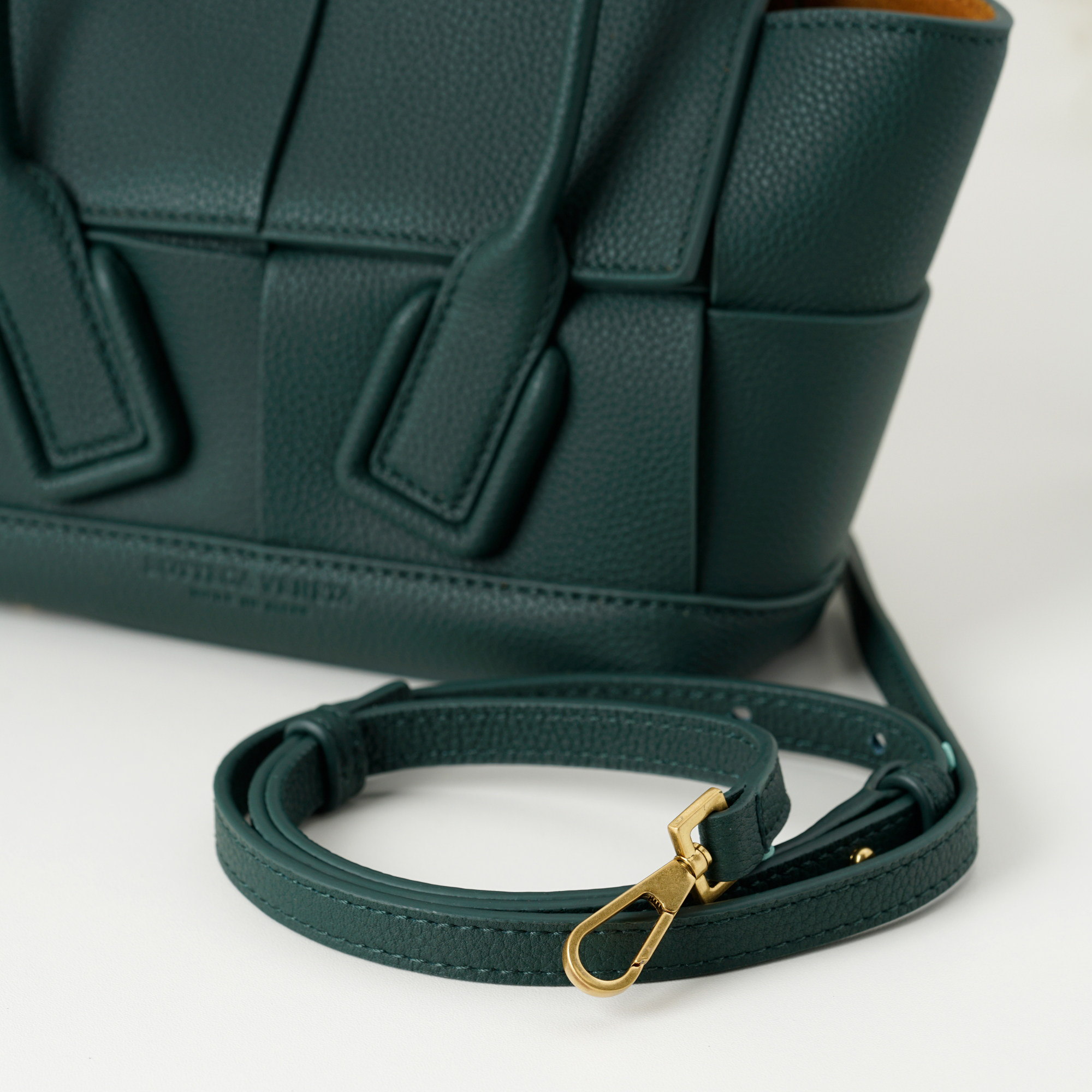 2021 Latest Bottega Veneta Dark Green Mini Intrecciato Arco Tote Ntrecciato-Woven Grained Goatskin