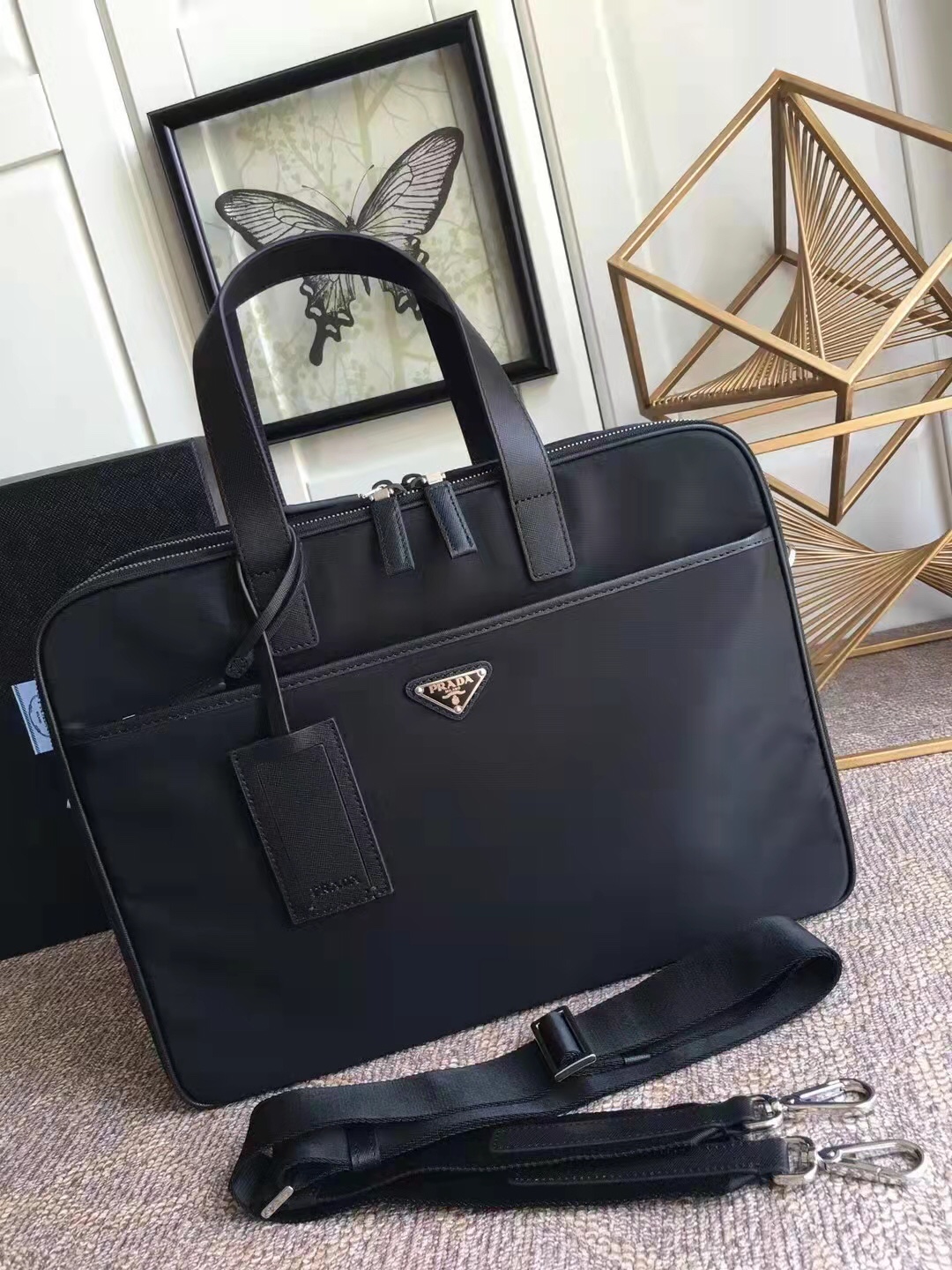 2021 New Prada Nylon and Saffiano Leather Work Bag 2VE407 Fake