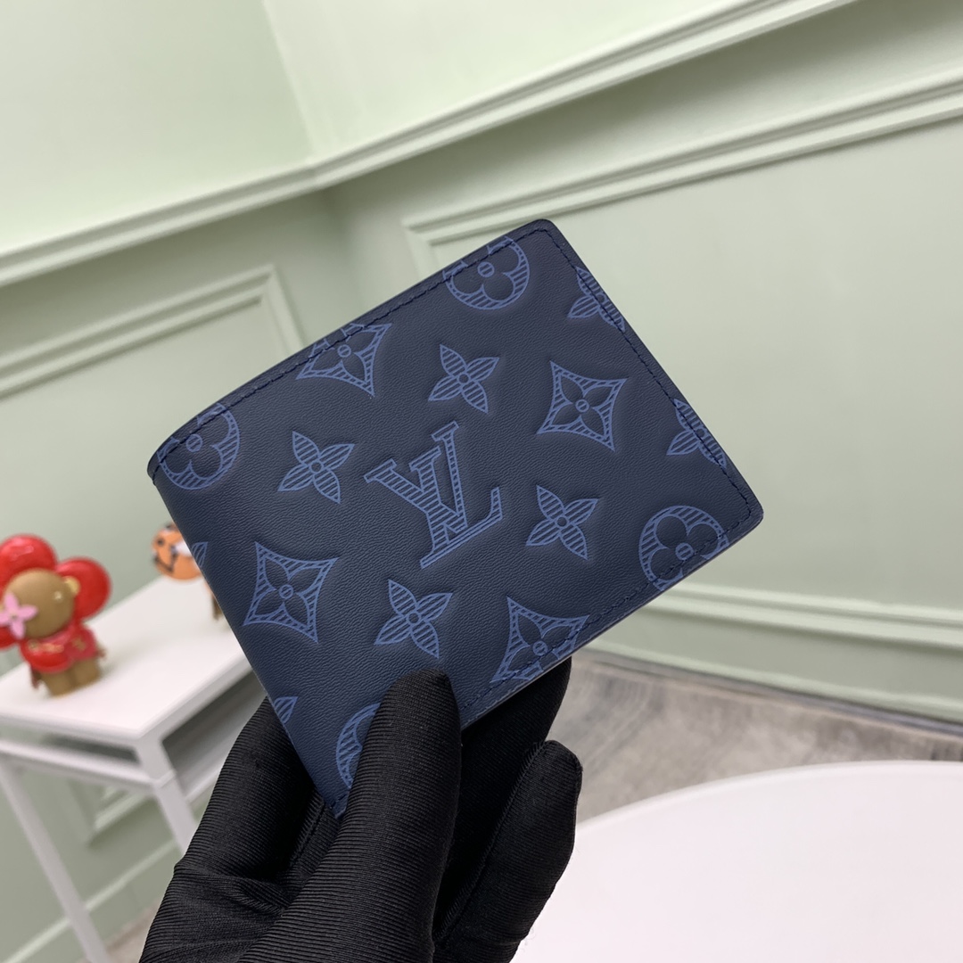 2021 New Replica Louis Vuitton 80422 Navy Blue Monogram Cowhide Leather Wallet