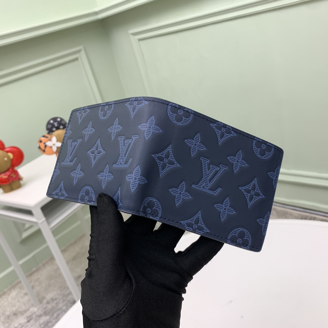 2021 New Replica Louis Vuitton 80422 Navy Blue Monogram Cowhide Leather Wallet