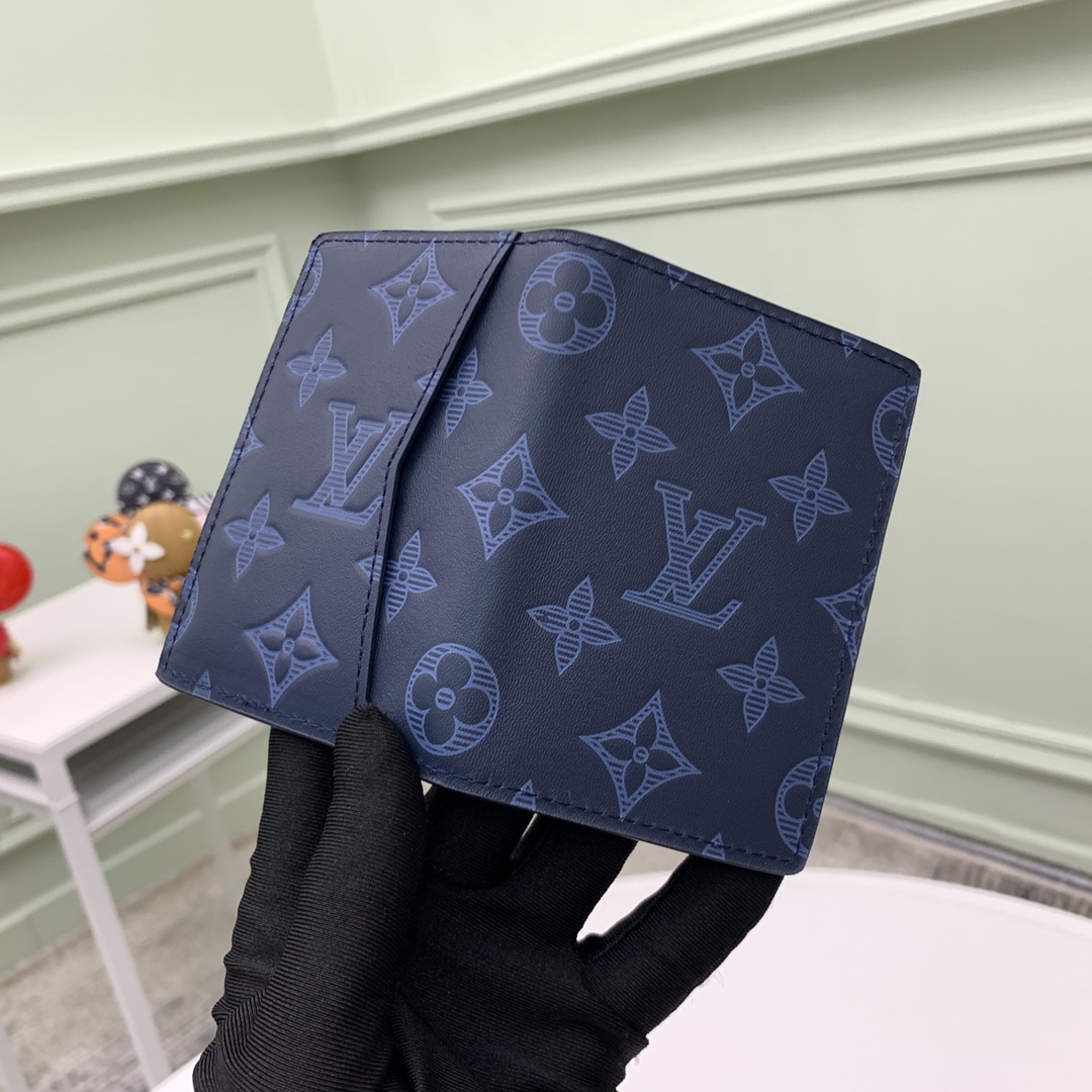 2021 New Replica Louis Vuitton M80421 Navy Blue Monogram Cowhide Leather Wallet