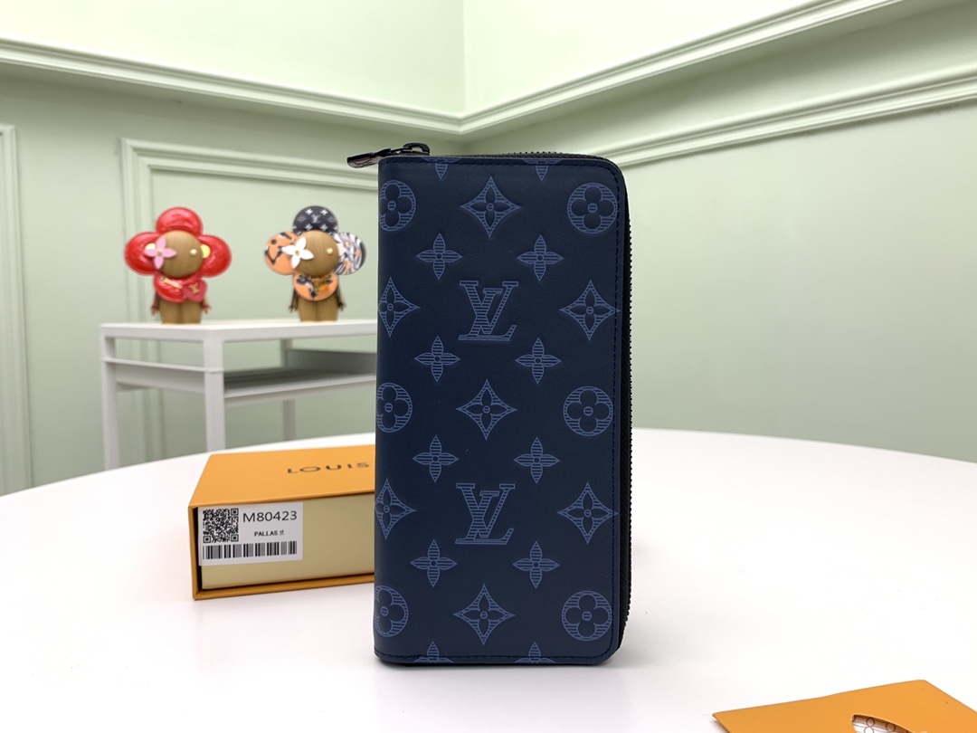 2021 New Replica Louis Vuitton M80423 Navy Blue Monogram Cowhide Leather Zippy Vertical Wallet