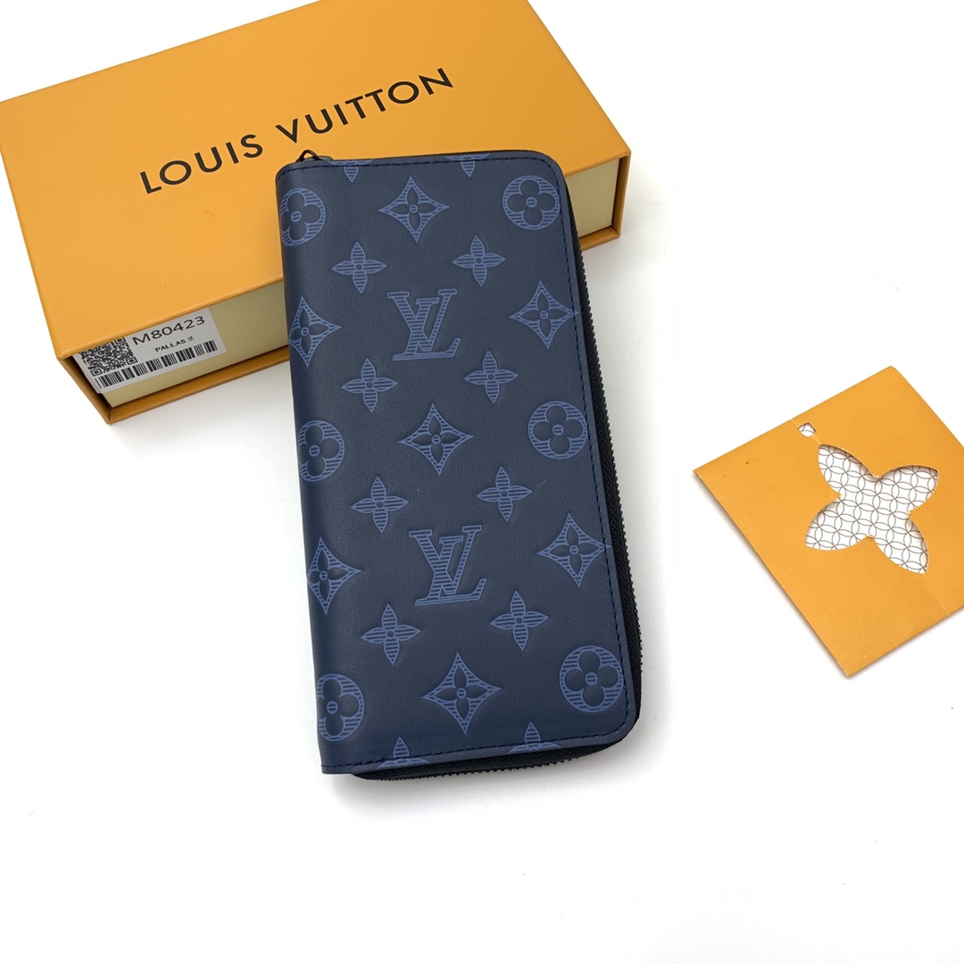 2021 New Replica Louis Vuitton M80423 Navy Blue Monogram Cowhide Leather Zippy Vertical Wallet