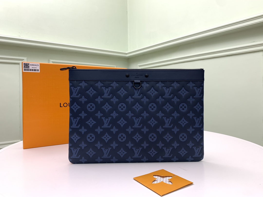 2021 New Replica Louis Vuitton M80425 Navy Blue Monogram Cowhide Leather Discovery Pochette