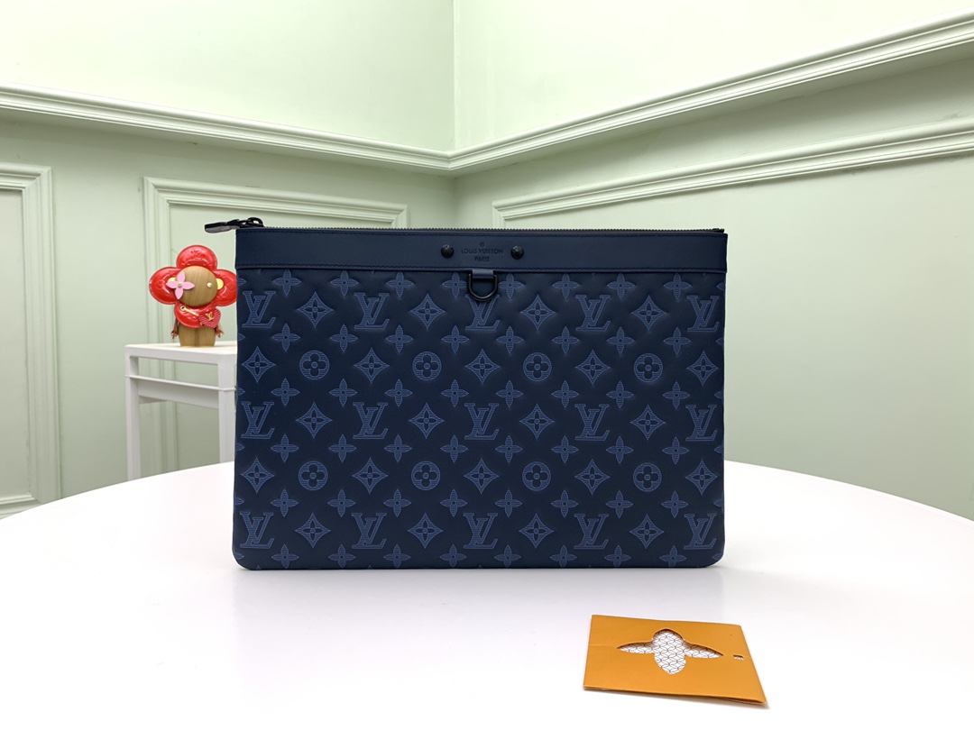 2021 New Replica Louis Vuitton M80425 Navy Blue Monogram Cowhide Leather Discovery Pochette