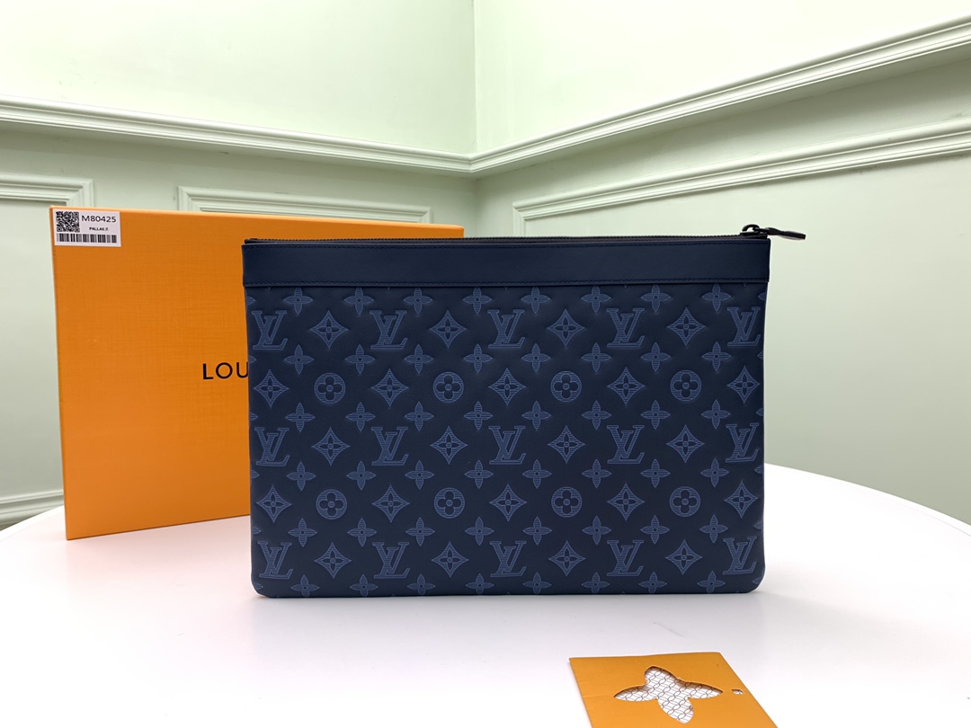 2021 New Replica Louis Vuitton M80425 Navy Blue Monogram Cowhide Leather Discovery Pochette