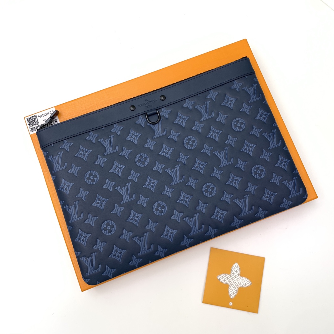 2021 New Replica Louis Vuitton M80425 Navy Blue Monogram Cowhide Leather Discovery Pochette