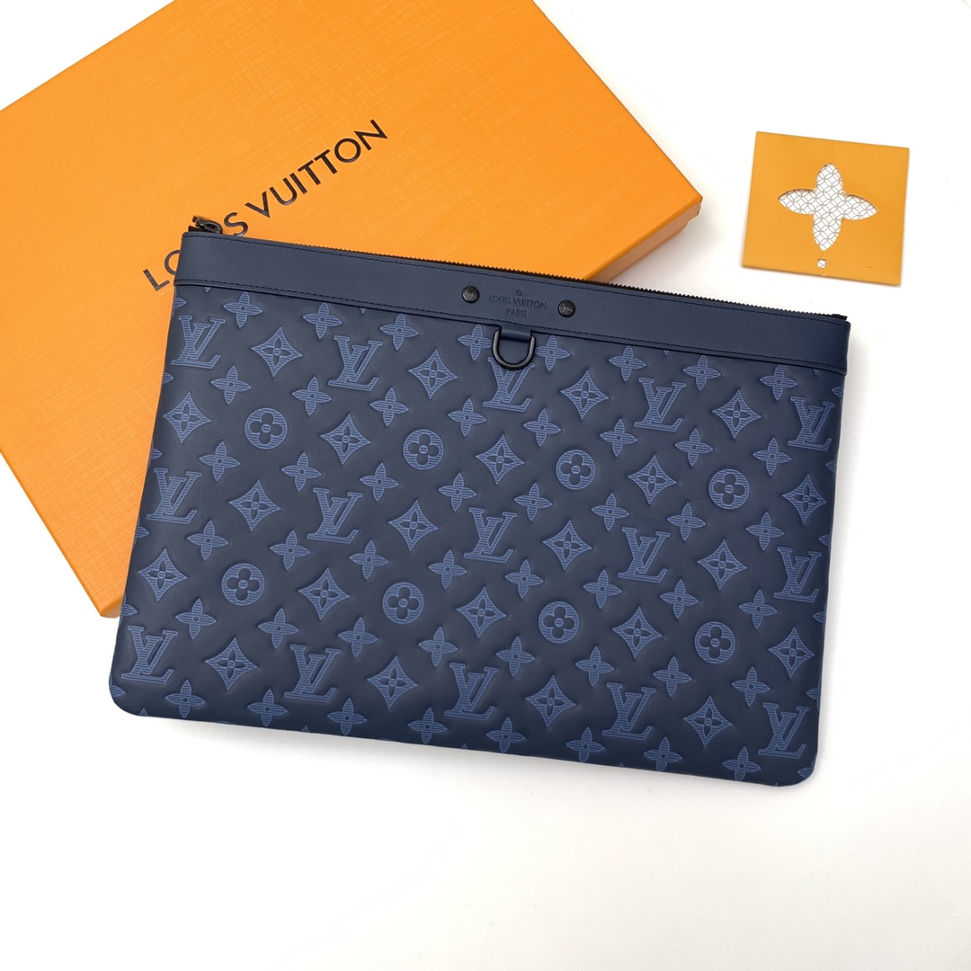 2021 New Replica Louis Vuitton M80425 Navy Blue Monogram Cowhide Leather Discovery Pochette