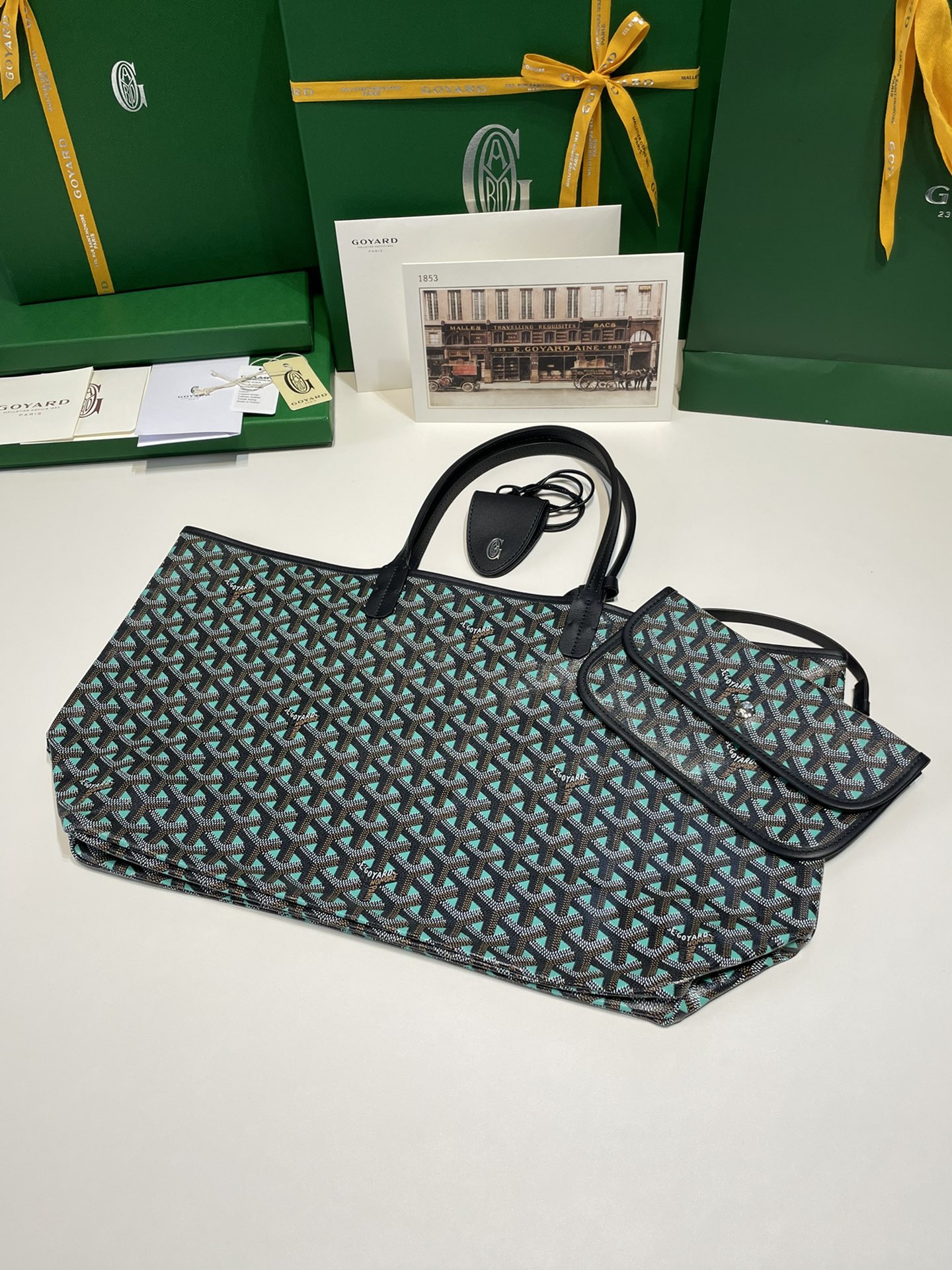 2021 Pre-fall New Style Goyard Saint Louis Claire Voie GM Black with Aqua Green Original Copy