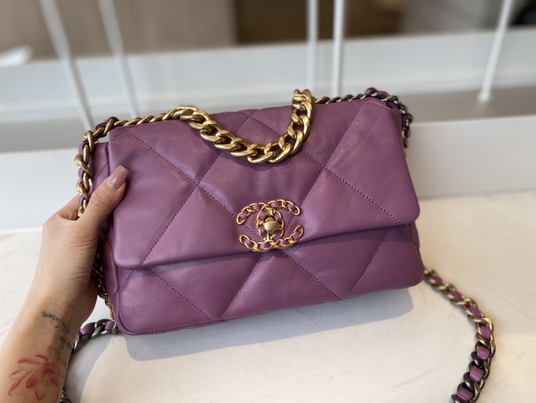 2021 Top Sale Chanel 19 Flap Bag 26cm Goatskin in Purple Replica