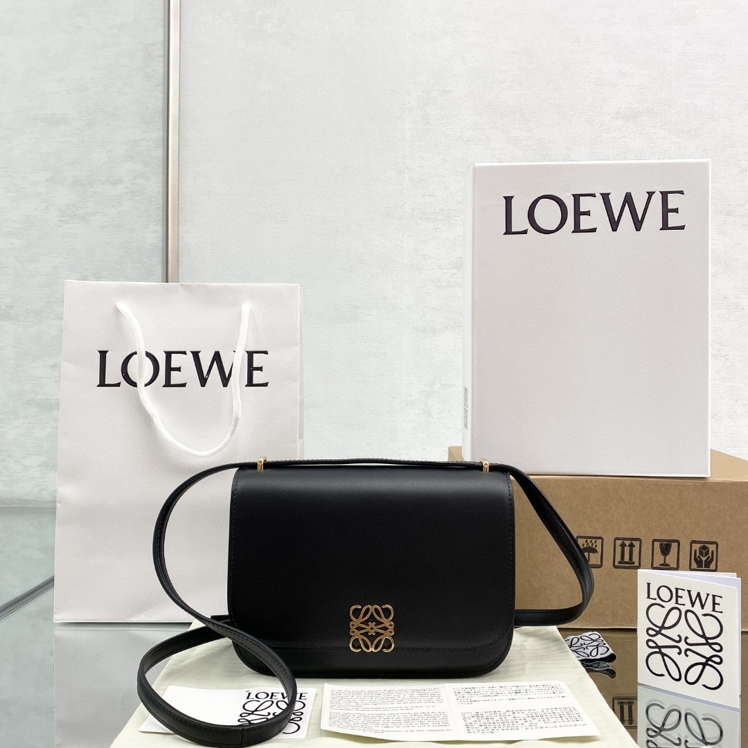 2021 Womens Replica Loewe Goya Bag in Silk Calfskin Compact Structured Box Bag Black