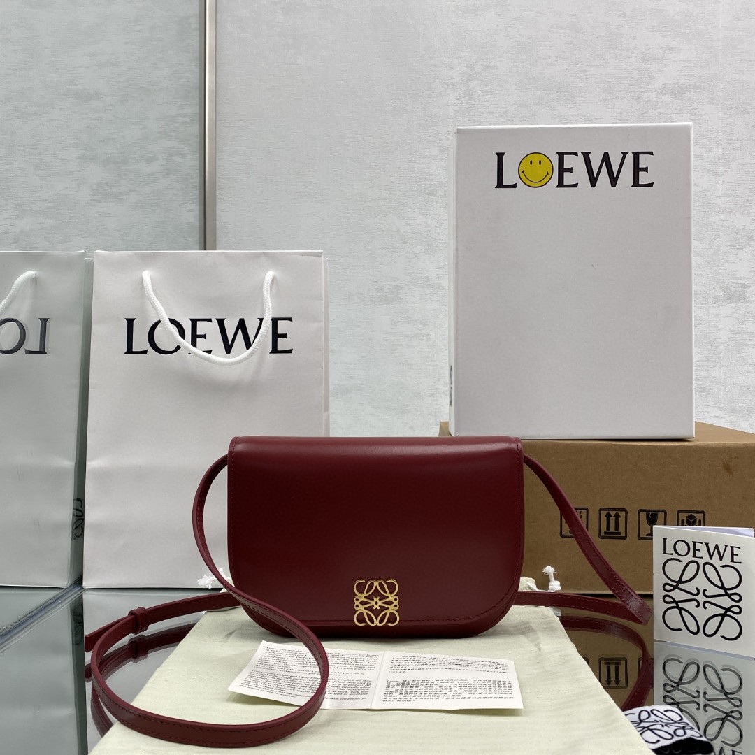 2021 Womens Replica Loewe Goya Bag in Silk Calfskin Compact Structured Box Bag Dark Red