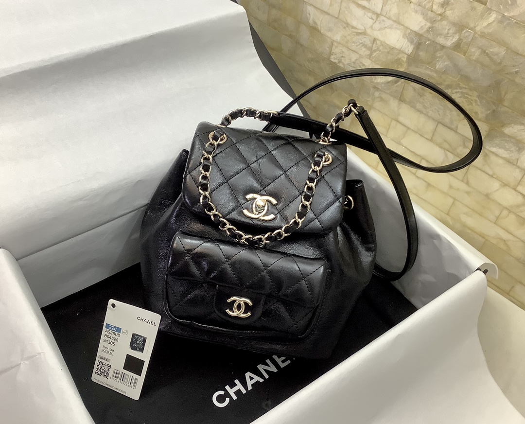 2022 Chanel Black Lambskin Quilted Duma Backpack For Girls Online