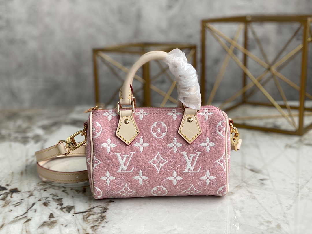 2022 Classic Louis Vuitton M81213 Nano Speedy Pink Monogram Jacquard Denim Good Copy