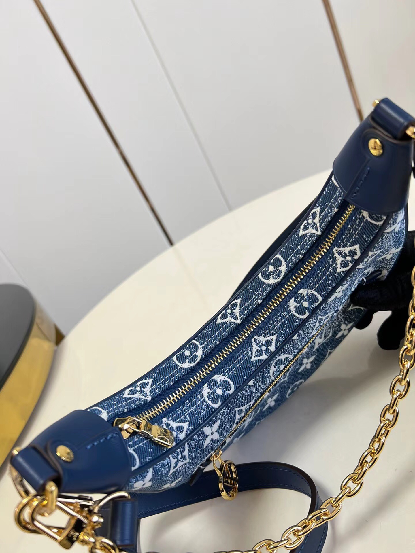 2022 Louis Vuitton Loop Shoulder Bag Denim Jacquard Textile Navy Blue M81166