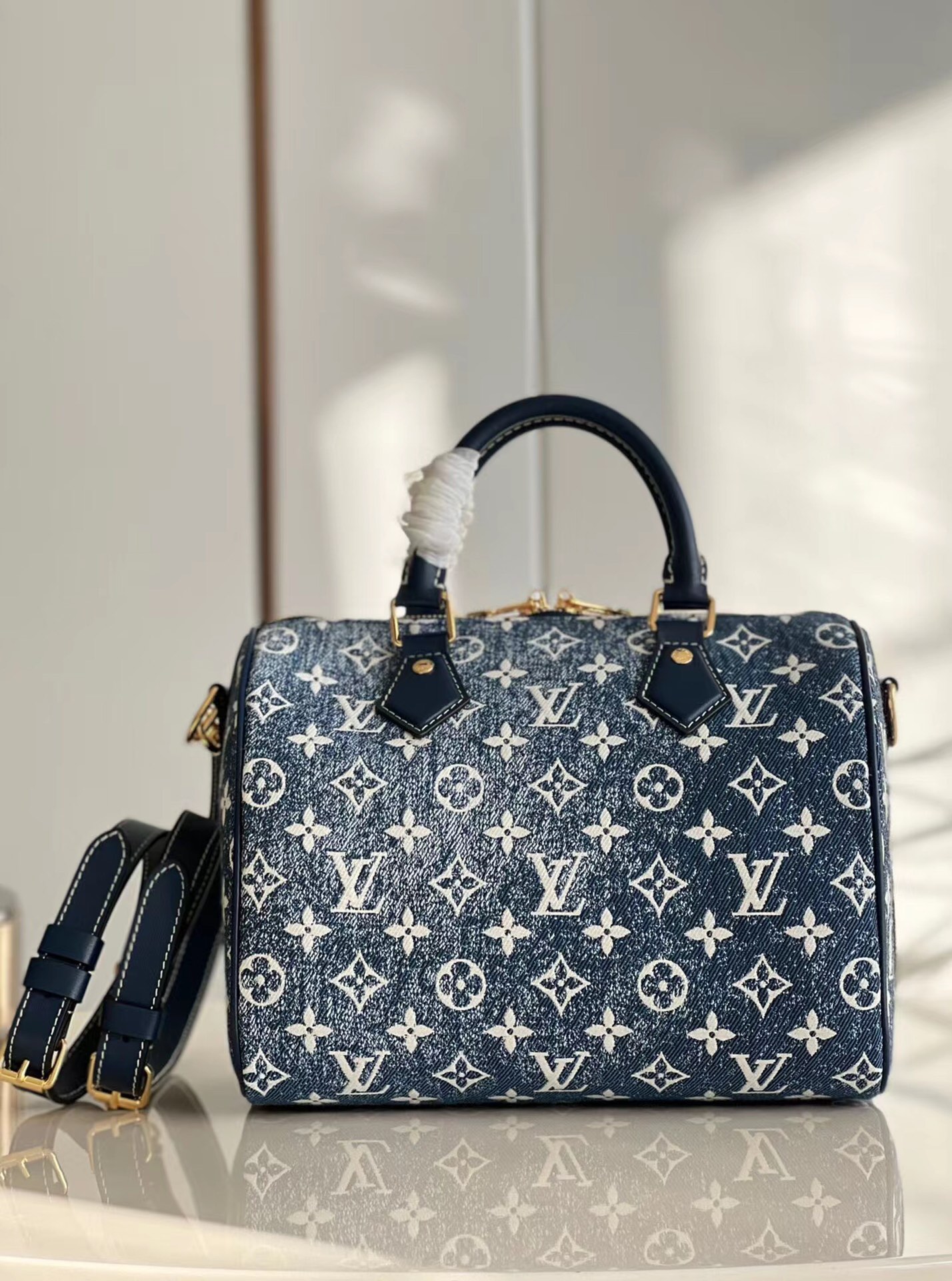 2022 Louis Vuitton Speedy Bandouliere 25 Denim Jacquard Textile Navy Blue M59609