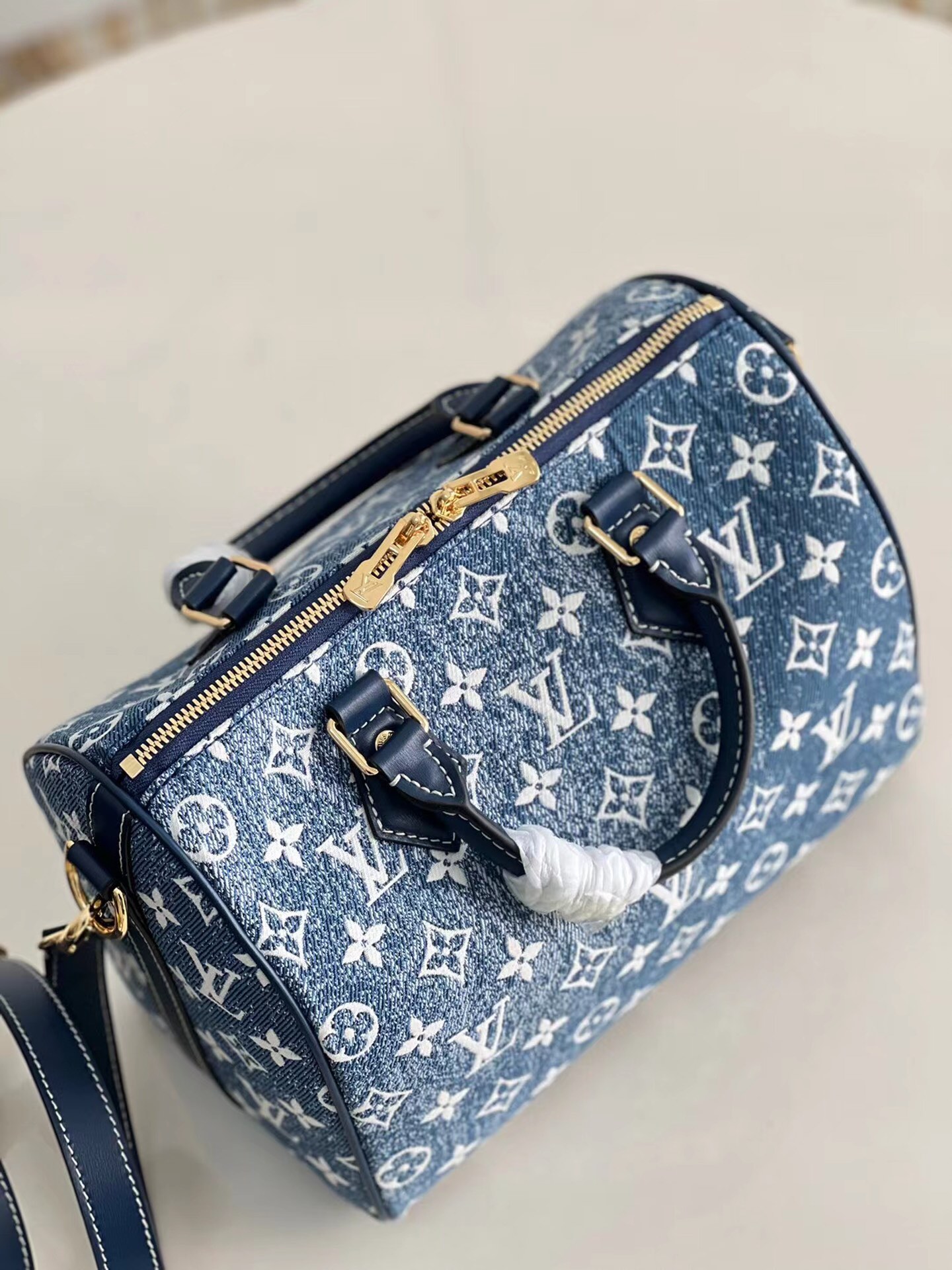 2022 Louis Vuitton Speedy Bandouliere 25 Denim Jacquard Textile Navy Blue M59609