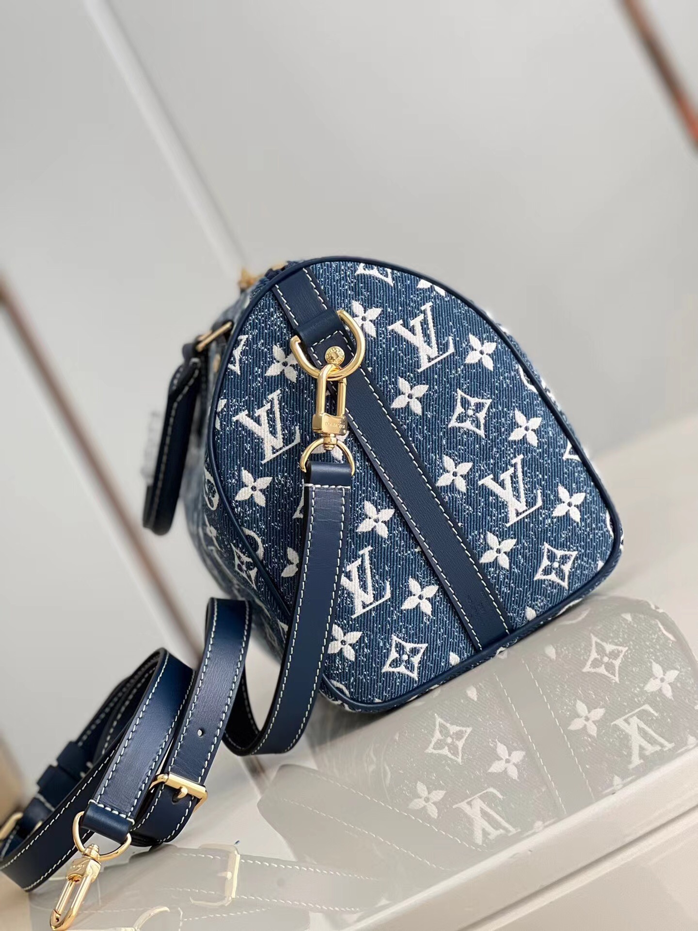 2022 Louis Vuitton Speedy Bandouliere 25 Denim Jacquard Textile Navy Blue M59609