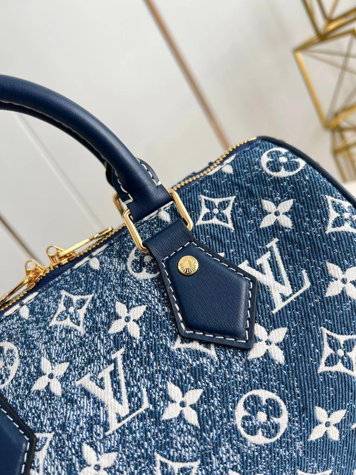 2022 Louis Vuitton Speedy Bandouliere 25 Denim Jacquard Textile Navy Blue M59609