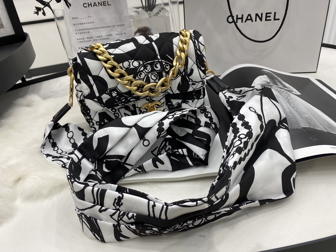 2022 New Replica Chanel Mini Flap Bag Printed Fabric  Gold-Tone Metal Gray Black AS3004