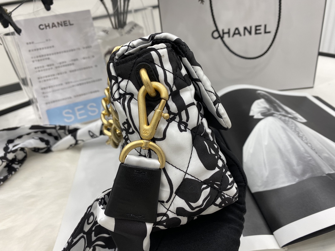 2022 New Replica Chanel Mini Flap Bag Printed Fabric  Gold-Tone Metal Gray Black AS3004