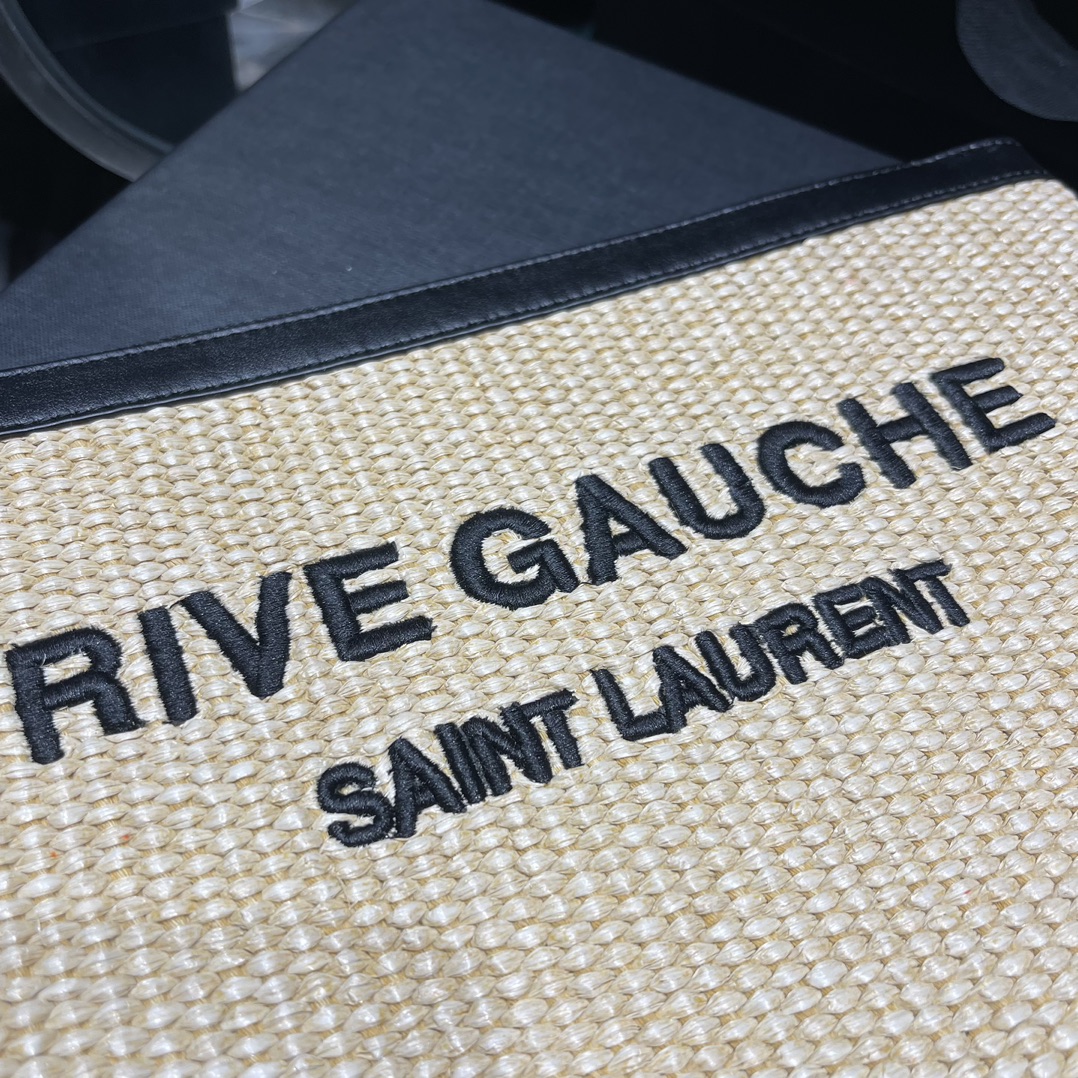 2022 New Saint Laurent Rive Gauche Zipper Pouch Textured Raffia White Copy