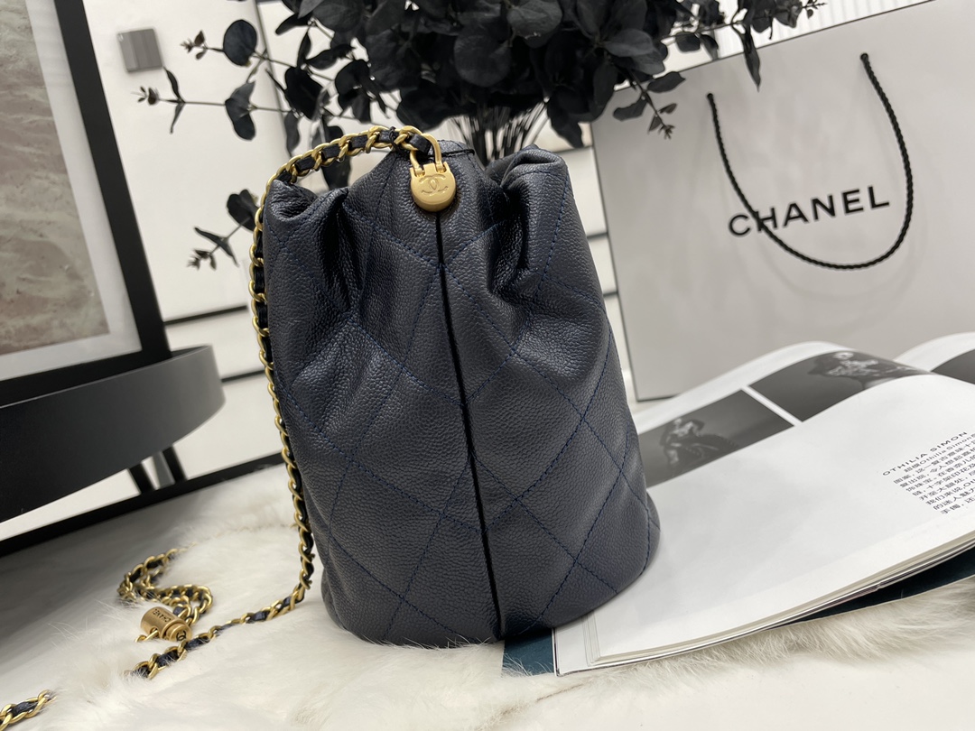 2022 New Style Chanel Bucket Bag Caviar Imitation Pearls and Gold-Tone Metal Black AS2859 Copy