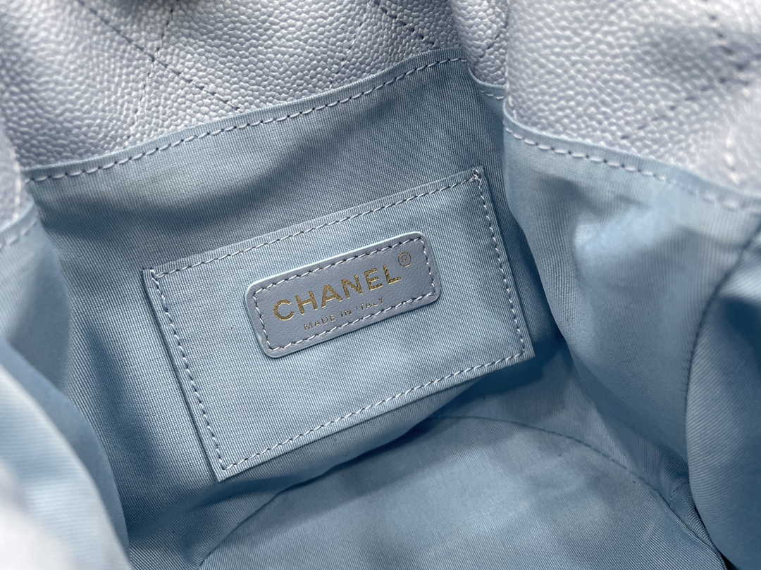 2022 New Style Chanel Bucket Bag Lambskin Imitation Pearls and Gold-Tone Metal Blue AS2859 Copy