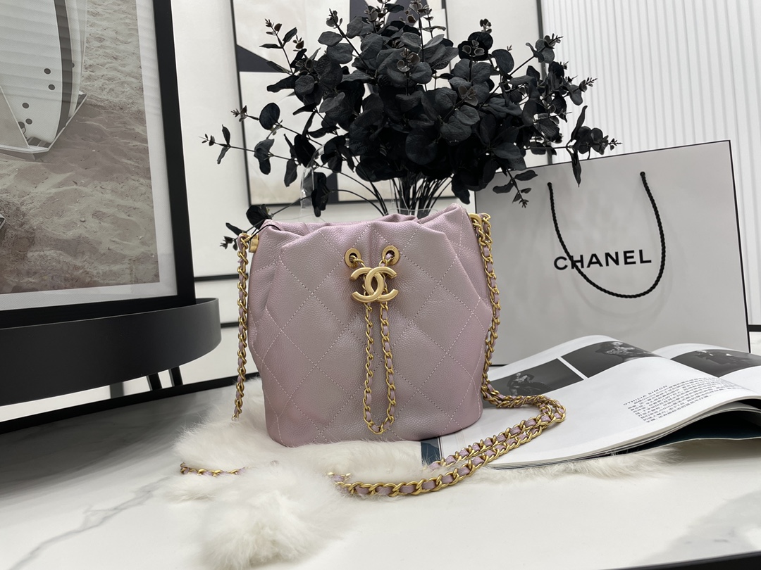 2022 New Style Chanel Bucket Bag Lambskin Imitation Pearls and Gold-Tone Metal Pink AS2859 Copy