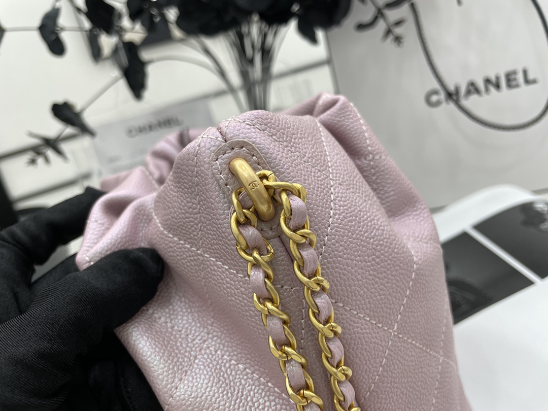 2022 New Style Chanel Bucket Bag Lambskin Imitation Pearls and Gold-Tone Metal Pink AS2859 Copy