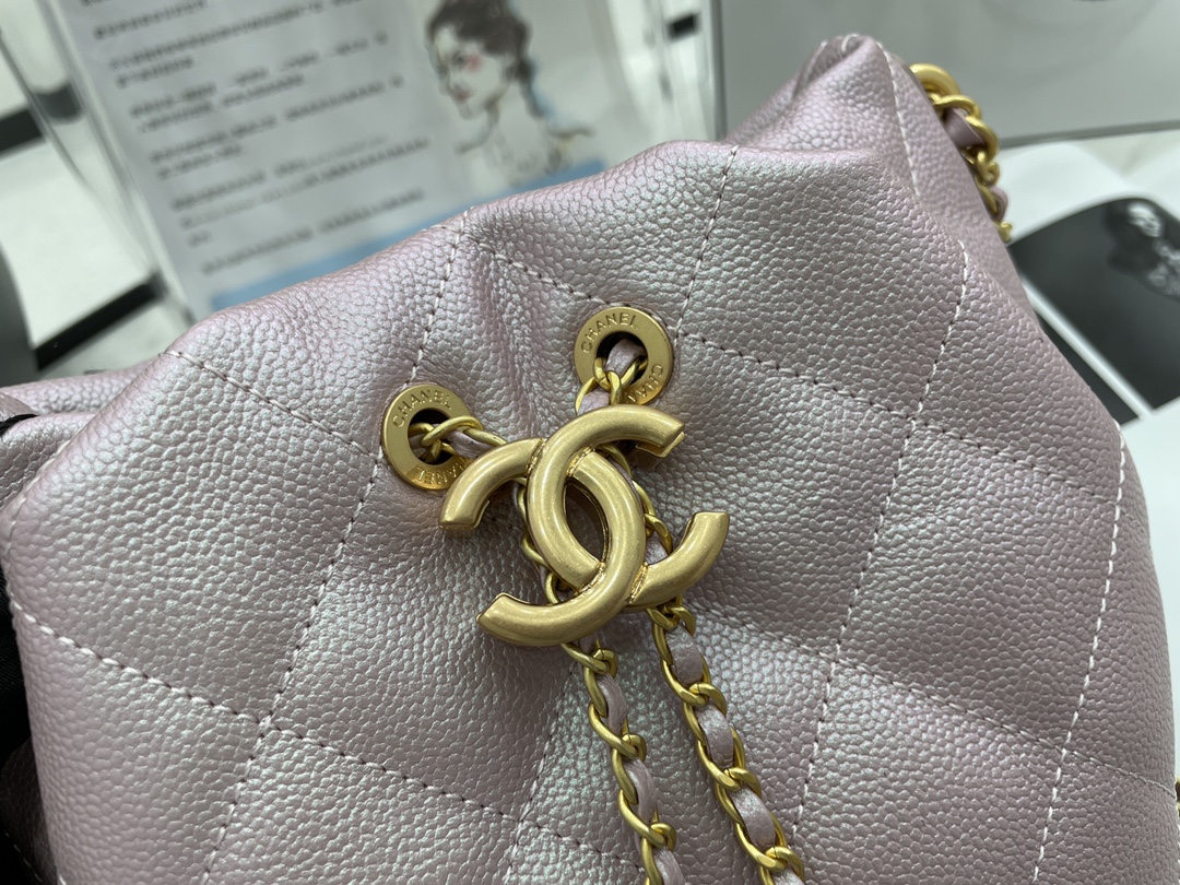 2022 New Style Chanel Bucket Bag Lambskin Imitation Pearls and Gold-Tone Metal Pink AS2859 Copy