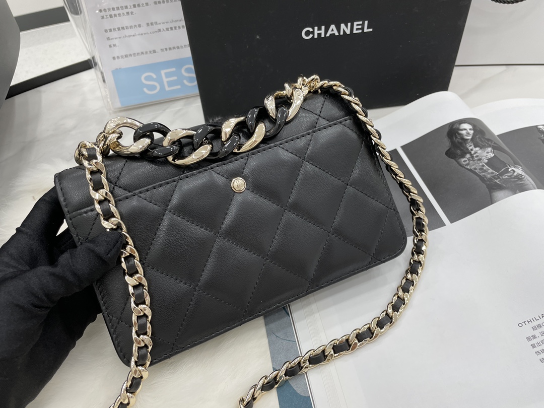 2022 New Style Chanel Wallet On Chain Lambskin Plexi Gold-Tone Metal Black AP2377 For Girls Online 