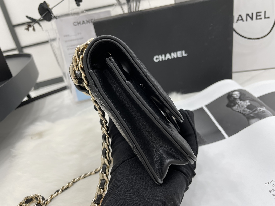 2022 New Style Chanel Wallet On Chain Lambskin Plexi Gold-Tone Metal Black AP2377 For Girls Online 