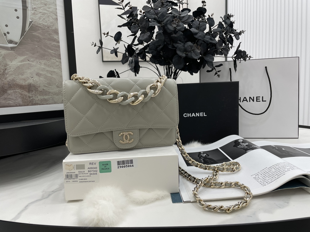 2022 New Style Chanel Wallet On Chain Lambskin Plexi Gold-Tone Metal Gray AP2377 For Girls Online 