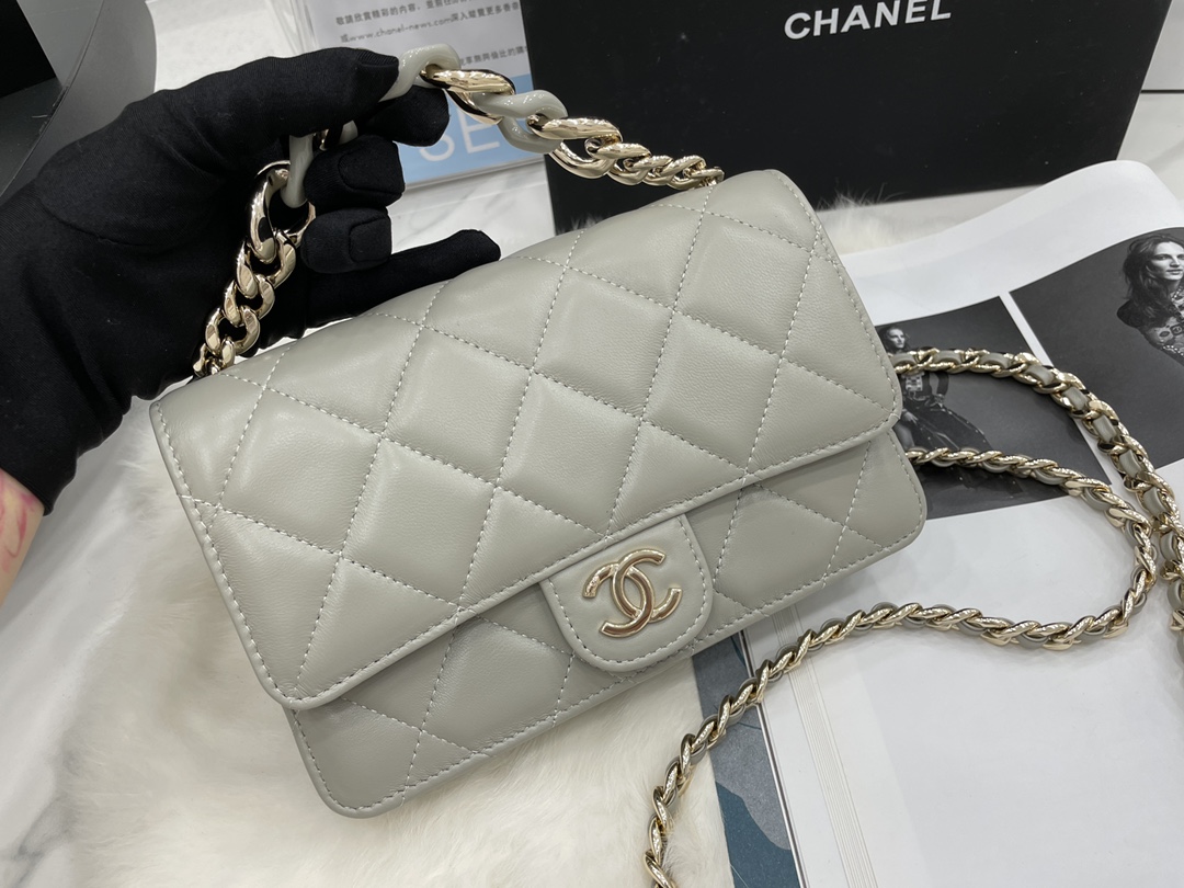 2022 New Style Chanel Wallet On Chain Lambskin Plexi Gold-Tone Metal Gray AP2377 For Girls Online 